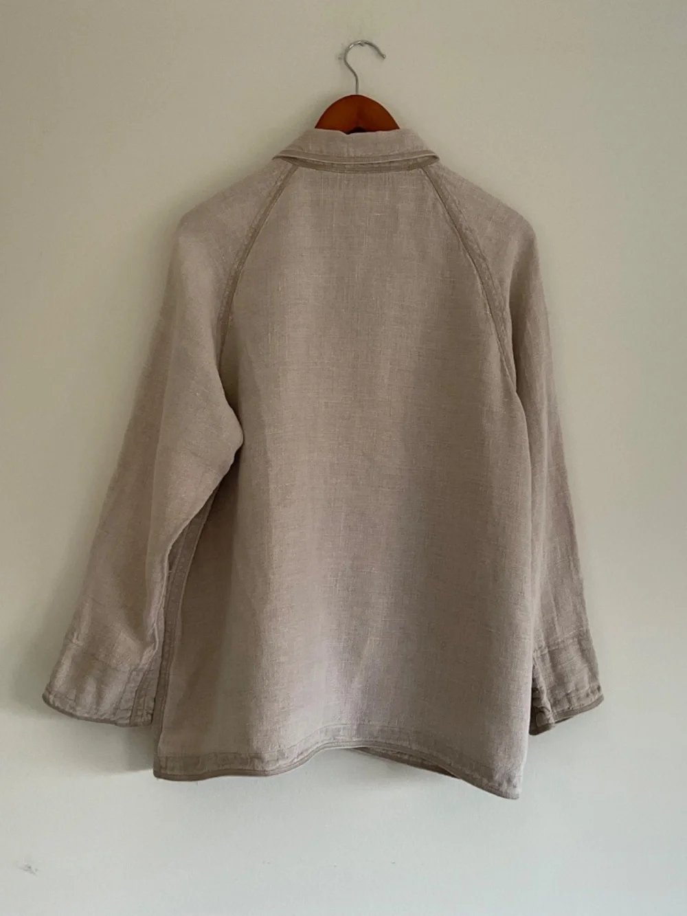 VTG Gap 100% Linen Button Up Jacket S Tan Utility Lagenlook Slouchy Chore Coat - Picture 3 of 9